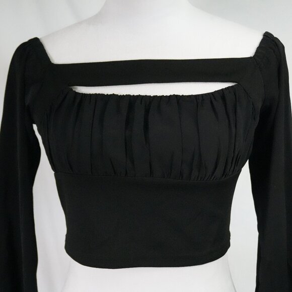 LNC Michel Womens Medium Black Crop Top Peekaboo Chest Long Sleeve Polyester - Picture 2 of 5